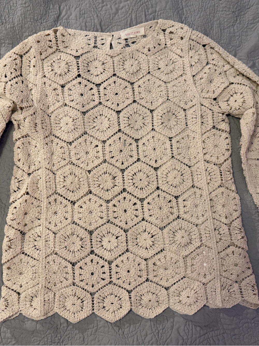 Solitaire Ivory Crochet Long-Sleeve bell sleeve top